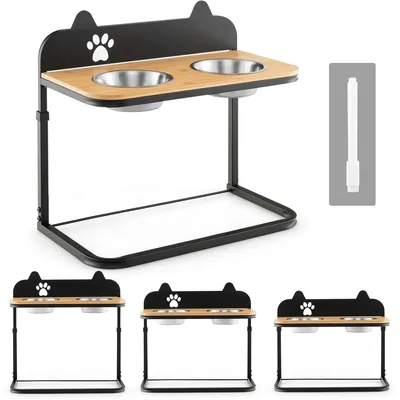 GIANTEX Gamelle pour Chien Sureleve, Support Surélevé en Bambou