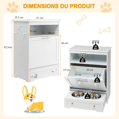 GIANTEX Meuble de Rangement pour Animaux de Compagnie avec 2 Gamelles