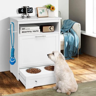 GIANTEX Meuble de Rangement pour Animaux de Compagnie avec 2 Gamelles