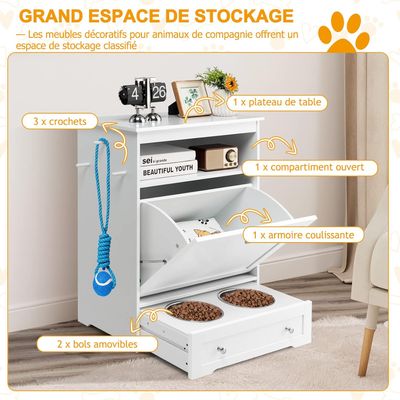 GIANTEX Meuble de Rangement pour Animaux de Compagnie avec 2 Gamelles