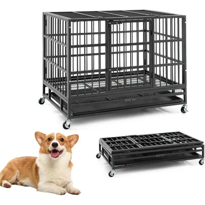GIANTEX Cage pour Chien Pliable en Métal avec Roues Verrouillables GIANTEX Cage pour Chien Pliable en Métal avec Roues Verrouillables