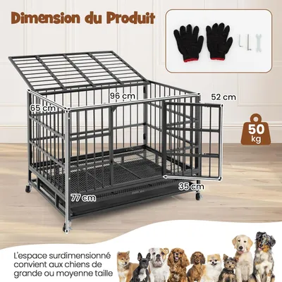 GIANTEX Cage pour Chien Pliable en Métal avec Roues Verrouillables