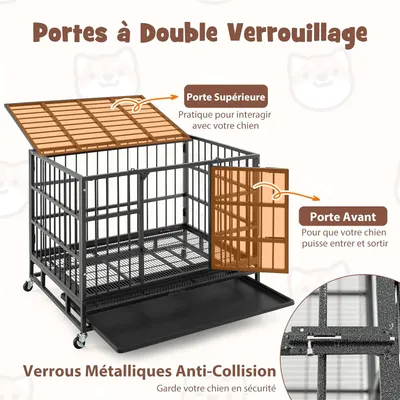 GIANTEX Cage pour Chien Pliable en Métal avec Roues Verrouillables