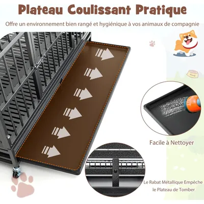 GIANTEX Cage pour Chien Pliable en Métal avec Roues Verrouillables GIANTEX Cage pour Chien Pliable en Métal avec Roues Verrouillables