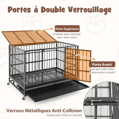 GIANTEX Cage pour Chien Pliable en Métal avec Roues Verrouillables GIANTEX Cage pour Chien Pliable en Métal avec Roues Verrouillables