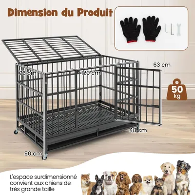 GIANTEX Cage pour Chien Pliable en Métal avec Roues Verrouillables GIANTEX Cage pour Chien Pliable en Métal avec Roues Verrouillables