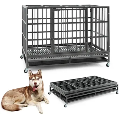 GIANTEX Cage pour Chien Pliable en Métal avec Roues Verrouillables