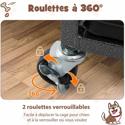 GIANTEX Cage pour Chien Pliable en Métal avec Roues Verrouillables GIANTEX Cage pour Chien Pliable en Métal avec Roues Verrouillables