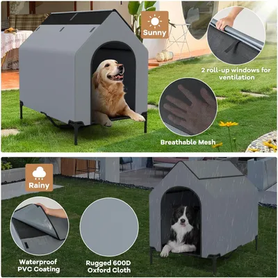 GIANTEX 2 en 1 Niche Surélevée pour Chien, Tente pour Chien