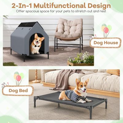 GIANTEX 2 en 1 Niche Surélevée pour Chien, Tente pour Chien