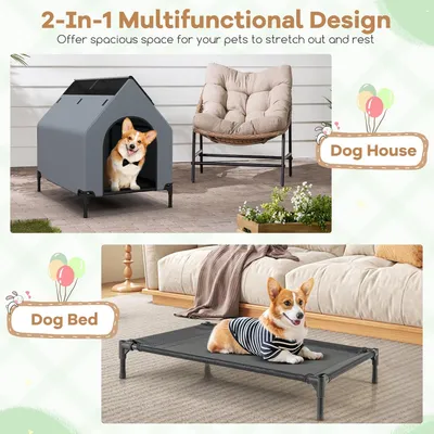 GIANTEX 2 en 1 Niche Surélevée pour Chien, Tente pour Chien