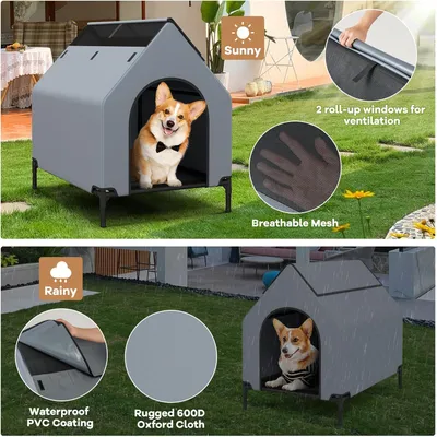 GIANTEX 2 en 1 Niche Surélevée pour Chien, Tente pour Chien
