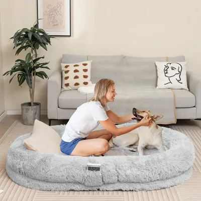 GIANTEX Lit Géant pour Chien Humain en Fausse Fourrure Moelleuse