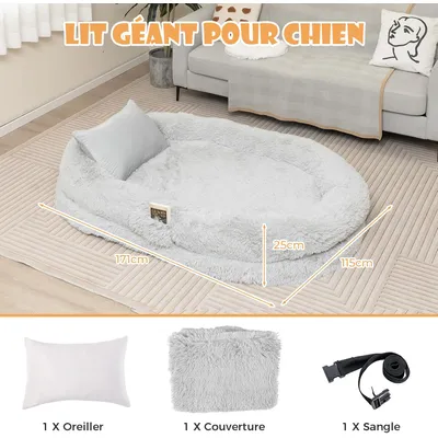 GIANTEX Lit Géant pour Chien Humain en Fausse Fourrure Moelleuse