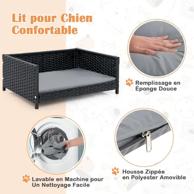 GIANTEX Panier pour Chien en Rotin avec Coussin, Coussin Amovible