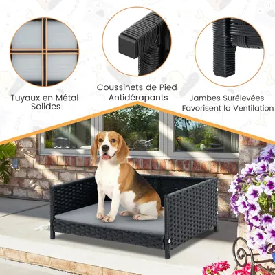 GIANTEX Panier pour Chien en Rotin avec Coussin, Coussin Amovible