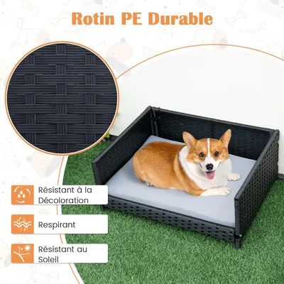 GIANTEX Panier pour Chien en Rotin avec Coussin, Coussin Amovible