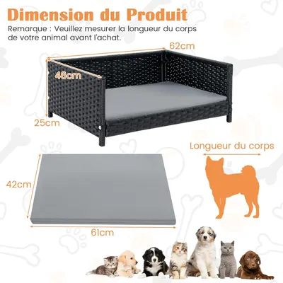 GIANTEX Panier pour Chien en Rotin avec Coussin, Coussin Amovible