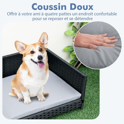 GIANTEX Panier pour Chien en Rotin avec Coussin, Coussin Amovible
