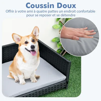GIANTEX Panier pour Chien en Rotin avec Coussin, Coussin Amovible