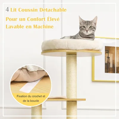 GIANTEX Arbre à Chat 135 CM en Bois, 4 Niveaux avec Plateformes, Perchoir