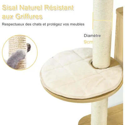 GIANTEX Arbre à Chat 135 CM en Bois, 4 Niveaux avec Plateformes, Perchoir