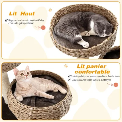 GIANTEX Arbre à Chat avec Plateformes, Niche, Poteaux et Coussin Souple