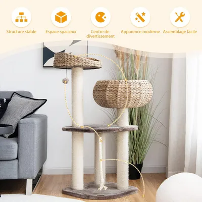 GIANTEX Arbre à Chat avec Plateformes, Niche, Poteaux et Coussin Souple