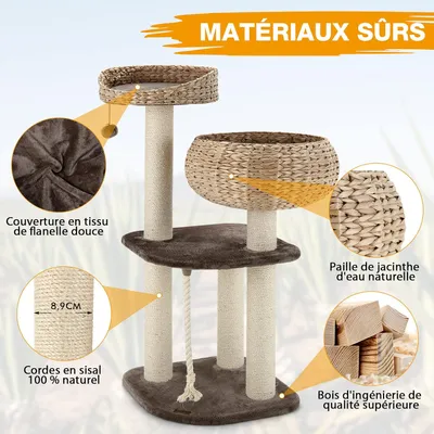 GIANTEX Arbre à Chat avec Plateformes, Niche, Poteaux et Coussin Souple