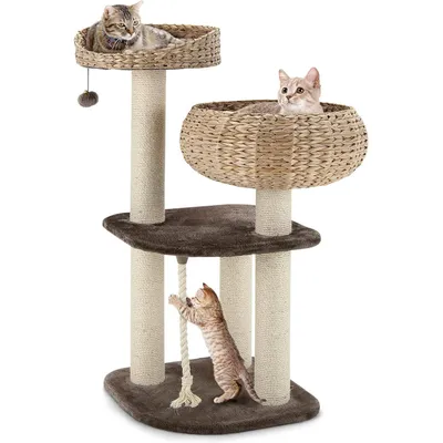 GIANTEX Arbre à Chat avec Plateformes, Niche, Poteaux et Coussin Souple