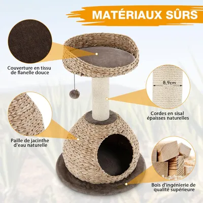 GIANTEX Arbre à Chat 72 CM avec Plateforme, Niche, Poteaux et Coussin