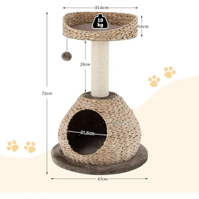 GIANTEX Arbre à Chat 72 CM avec Plateforme, Niche, Poteaux et Coussin