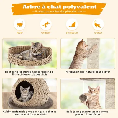 GIANTEX Arbre à Chat 72 CM avec Plateforme, Niche, Poteaux et Coussin