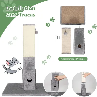 GIANTEX Griffoir pour Chat 79 cm avec Corde Sisal, Peluche et Boules