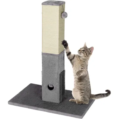 GIANTEX Griffoir pour Chat 79 cm avec Corde Sisal, Peluche et Boules