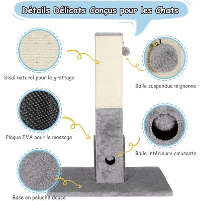 GIANTEX Griffoir pour Chat 79 cm avec Corde Sisal, Peluche et Boules