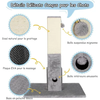 GIANTEX Griffoir pour Chat 79 cm avec Corde Sisal, Peluche et Boules