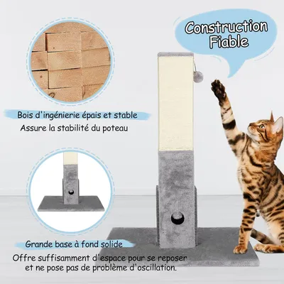 GIANTEX Griffoir pour Chat 79 cm avec Corde Sisal, Peluche et Boules