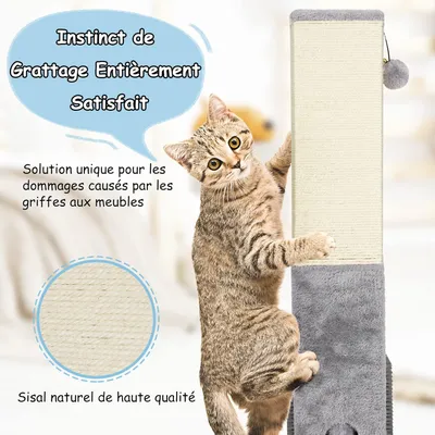 GIANTEX Griffoir pour Chat 79 cm avec Corde Sisal, Peluche et Boules