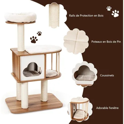 GIANTEX Arbre à Chat 117 CM en Bois 3 Niveaux avec Plateformes et Niche
