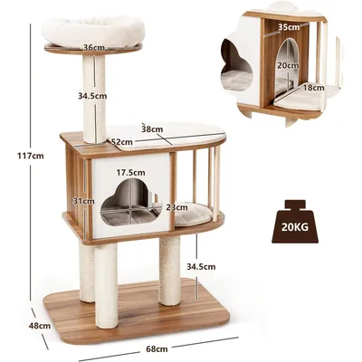 GIANTEX Arbre à Chat 117 CM en Bois 3 Niveaux avec Plateformes et Niche