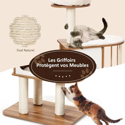 GIANTEX Arbre à Chat 117 CM en Bois 3 Niveaux avec Plateformes et Niche