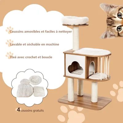 GIANTEX Arbre à Chat 117 CM en Bois 3 Niveaux avec Plateformes et Niche