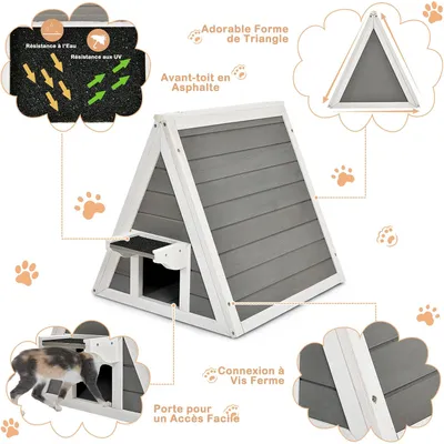 GIANTEX Maison Triangulaire pour Chat en Bois Massif avec Ventilation