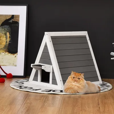 GIANTEX Maison Triangulaire pour Chat en Bois Massif avec Ventilation