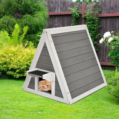 GIANTEX Maison Triangulaire pour Chat en Bois Massif avec Ventilation