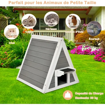GIANTEX Maison Triangulaire pour Chat en Bois Massif avec Ventilation