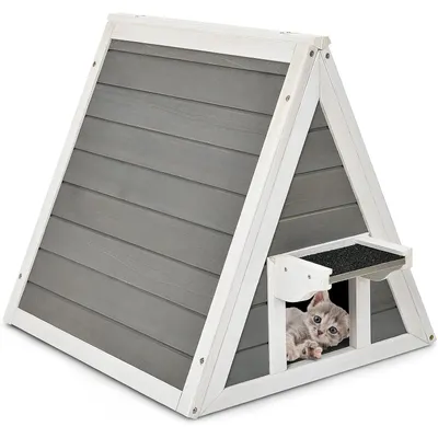 GIANTEX Maison Triangulaire pour Chat en Bois Massif avec Ventilation