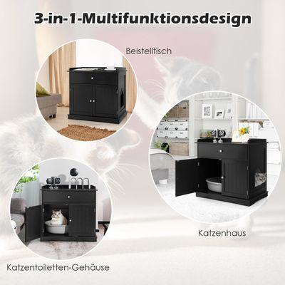 GIANTEX 3-in-1-Katzenmöbel,Verdeckte Katzentoilette Mit Schublade,Doppeltür