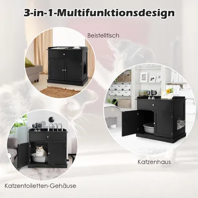 GIANTEX 3-in-1-Katzenmöbel,Verdeckte Katzentoilette Mit Schublade,Doppeltür GIANTEX 3-in-1-Katzenmöbel,Verdeckte Katzentoilette Mit Schublade,Doppeltür